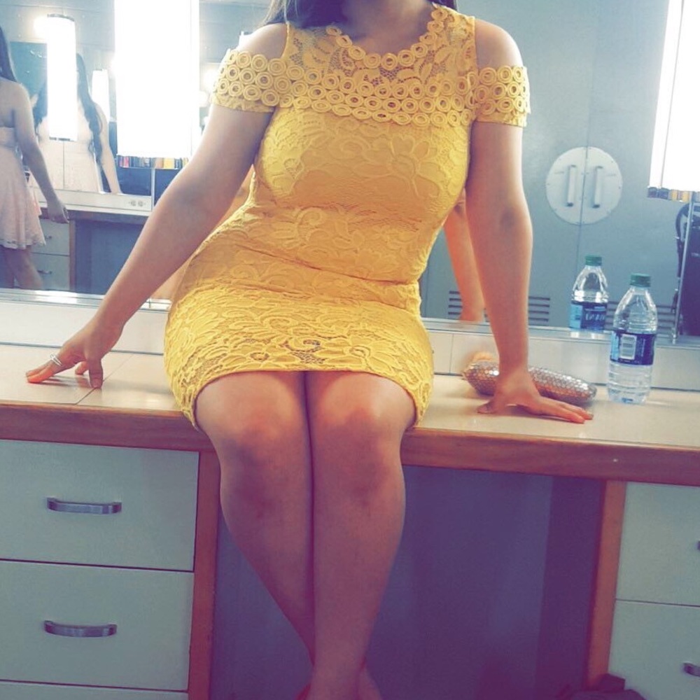 Body contouring yellow dress